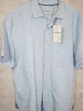 NWT $118 Tommy Bahama 1100% Linen Blue Surfside Stripe Mens Shirt Size M
